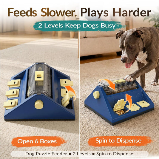 KADTC 2-Level Dog Puzzle Toy Rotating Treat Dispenser for Small/Medium Dogs