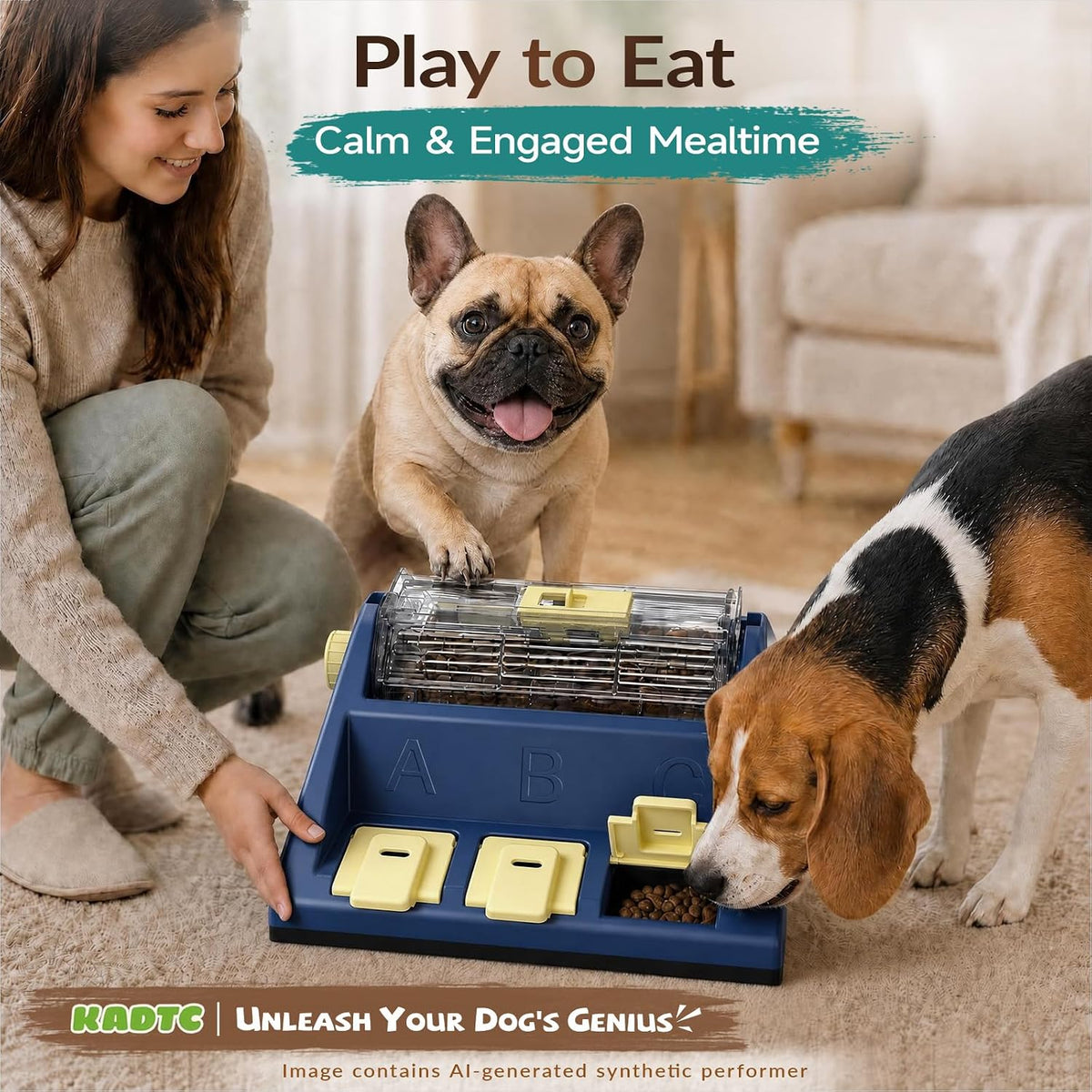 KADTC 2-Level Dog Puzzle Toy Rotating Treat Dispenser for Small/Medium Dogs