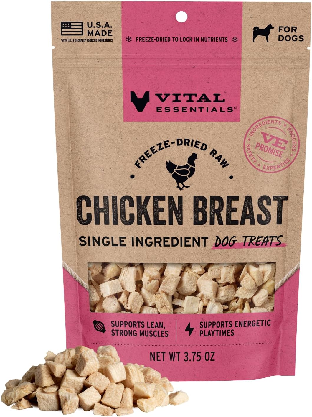 Freeze Dried Dog Treats, Chicken Breast, 2.1 oz Bag