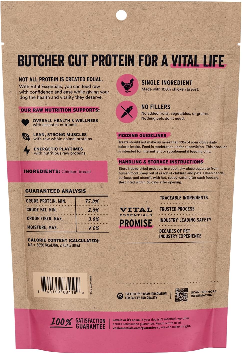 Freeze Dried Dog Treats, Chicken Breast, 2.1 oz Bag