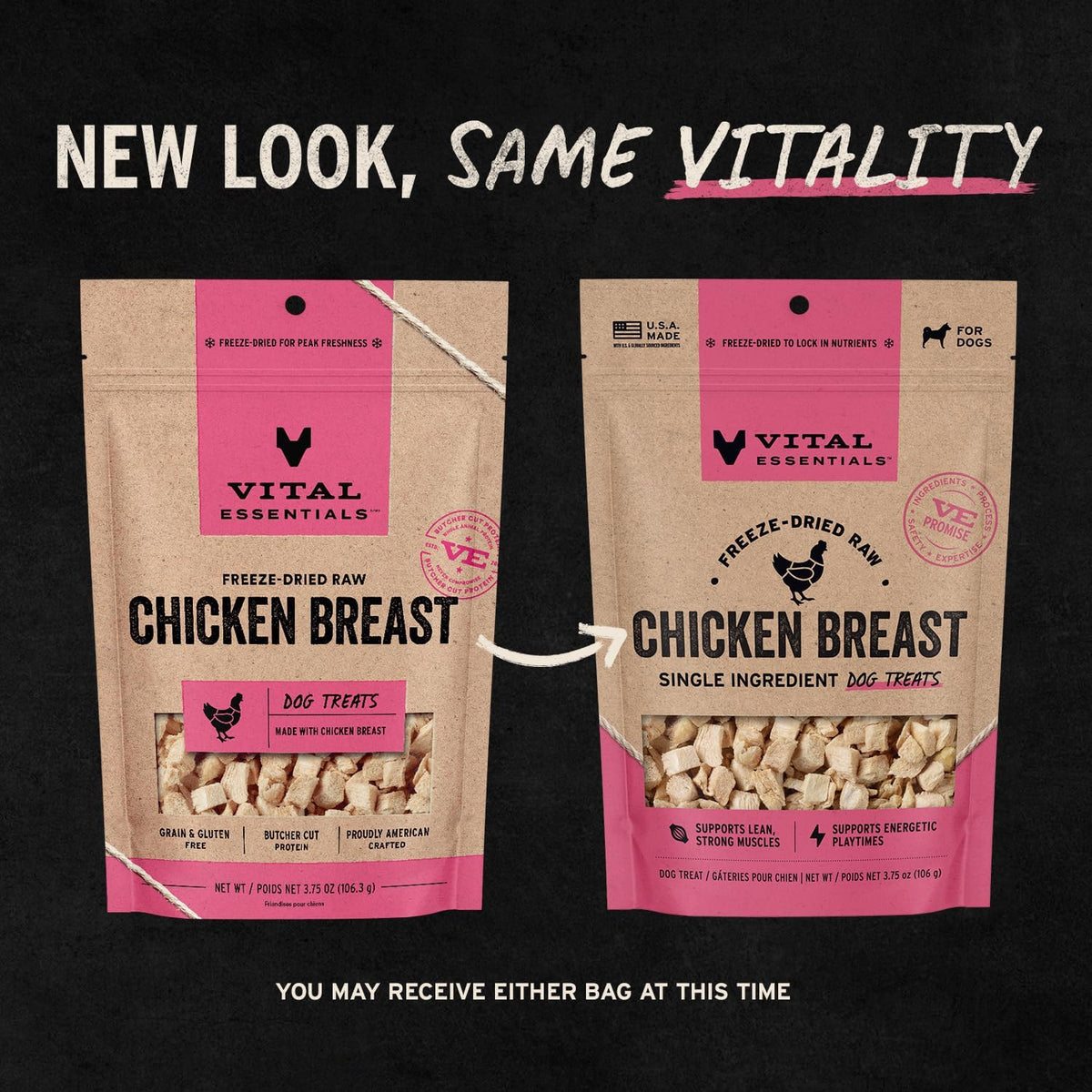 Freeze Dried Dog Treats, Chicken Breast, 2.1 oz Bag