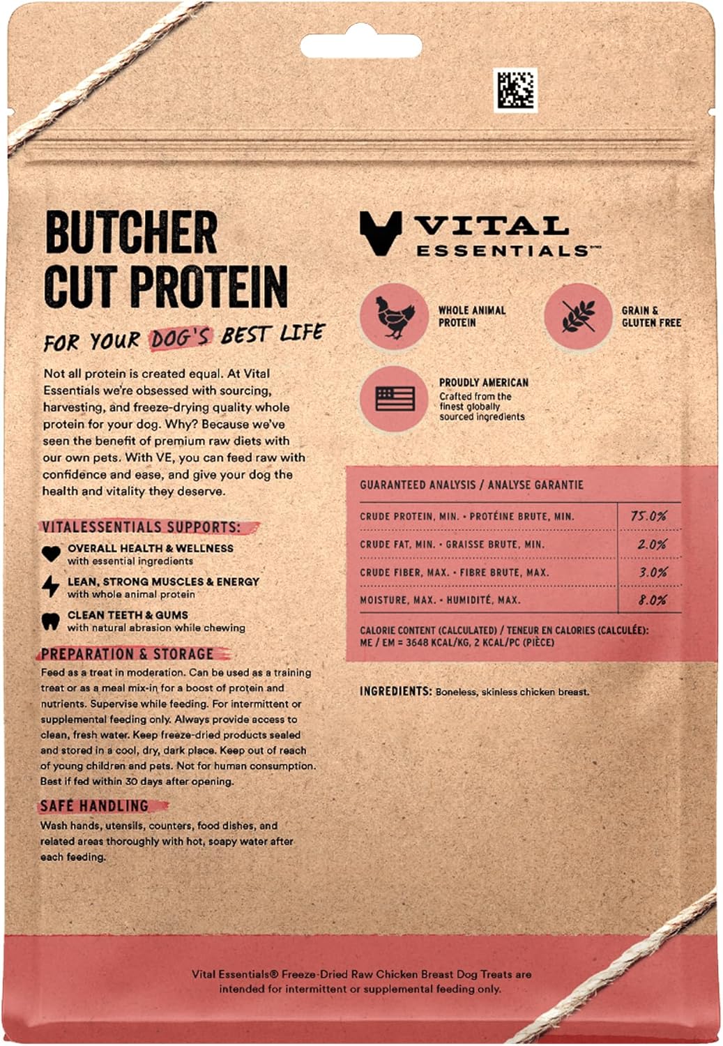 Freeze Dried Dog Treats, Chicken Breast, 2.1 oz Bag