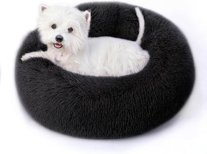 Calming Round Dog Bed & Cat Bed for Indoor Cats, Medium Size Washable Anti-Slip Anti-Anxiety Donut Dog Beds for Small Dogs & Cats, Fluffy Plush Soft Dog Bed(20 Inch, Light Grey)
