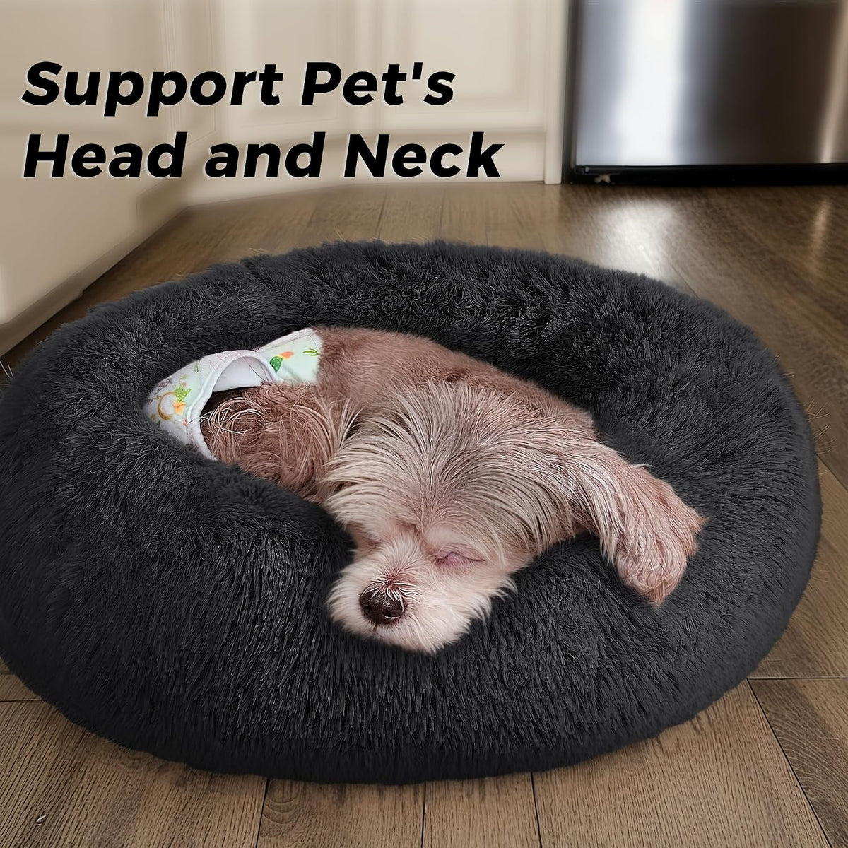Calming Round Dog Bed & Cat Bed for Indoor Cats, Medium Size Washable Anti-Slip Anti-Anxiety Donut Dog Beds for Small Dogs & Cats, Fluffy Plush Soft Dog Bed(20 Inch, Light Grey)