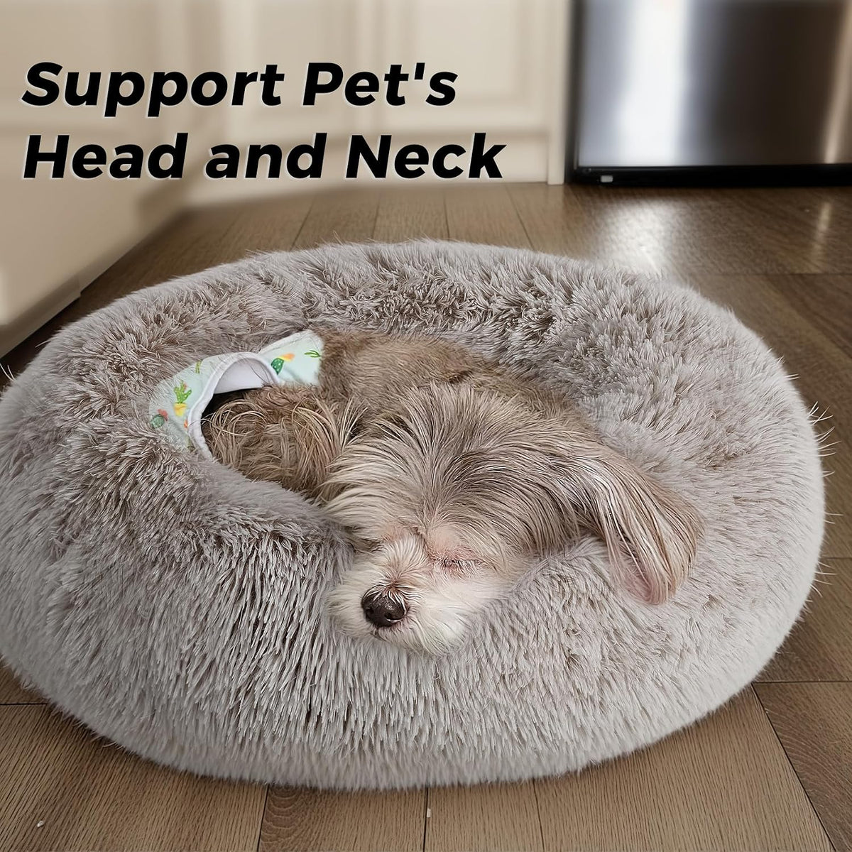 Calming Round Dog Bed & Cat Bed for Indoor Cats, Medium Size Washable Anti-Slip Anti-Anxiety Donut Dog Beds for Small Dogs & Cats, Fluffy Plush Soft Dog Bed(20 Inch, Light Grey)