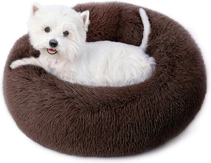 Calming Round Dog Bed & Cat Bed for Indoor Cats, Medium Size Washable Anti-Slip Anti-Anxiety Donut Dog Beds for Small Dogs & Cats, Fluffy Plush Soft Dog Bed(20 Inch, Light Grey)