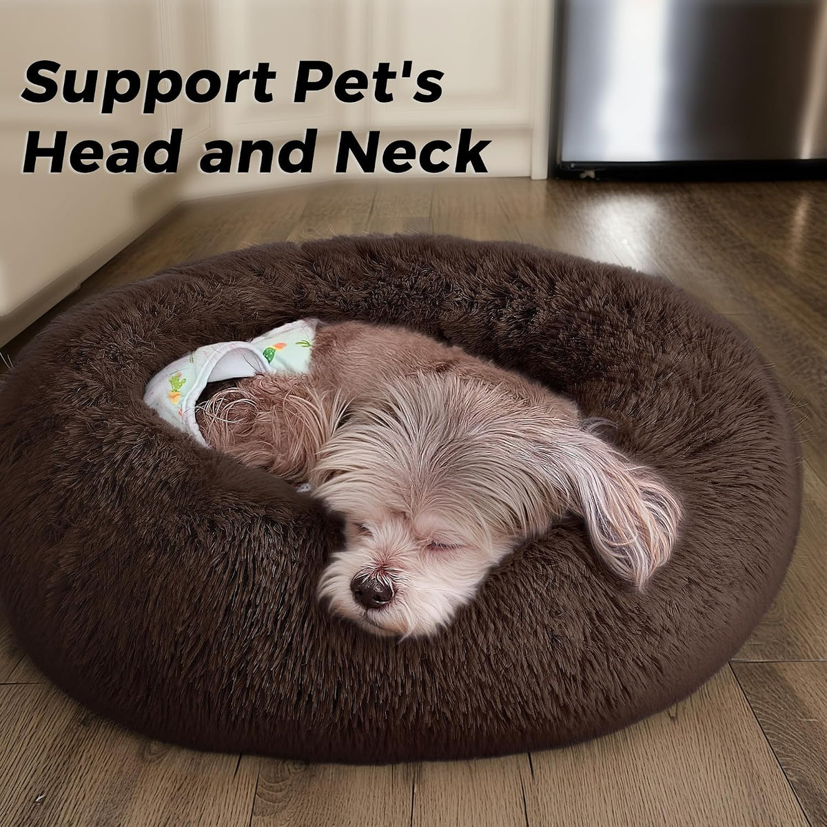 Calming Round Dog Bed & Cat Bed for Indoor Cats, Medium Size Washable Anti-Slip Anti-Anxiety Donut Dog Beds for Small Dogs & Cats, Fluffy Plush Soft Dog Bed(20 Inch, Light Grey)