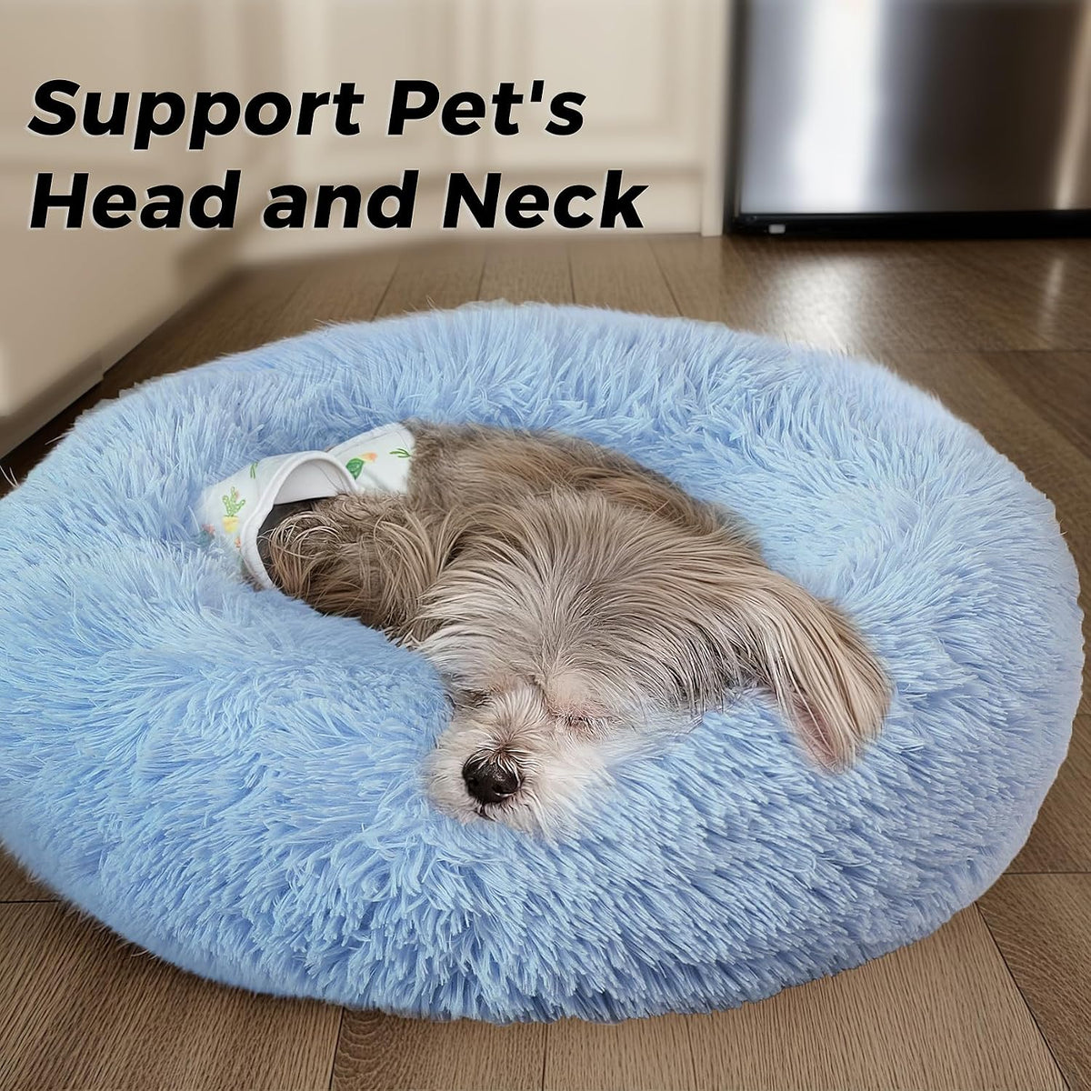 Calming Round Dog Bed & Cat Bed for Indoor Cats, Medium Size Washable Anti-Slip Anti-Anxiety Donut Dog Beds for Small Dogs & Cats, Fluffy Plush Soft Dog Bed(20 Inch, Light Grey)