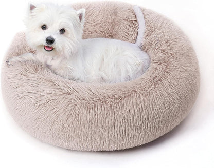 Calming Round Dog Bed & Cat Bed for Indoor Cats, Medium Size Washable Anti-Slip Anti-Anxiety Donut Dog Beds for Small Dogs & Cats, Fluffy Plush Soft Dog Bed(20 Inch, Light Grey)