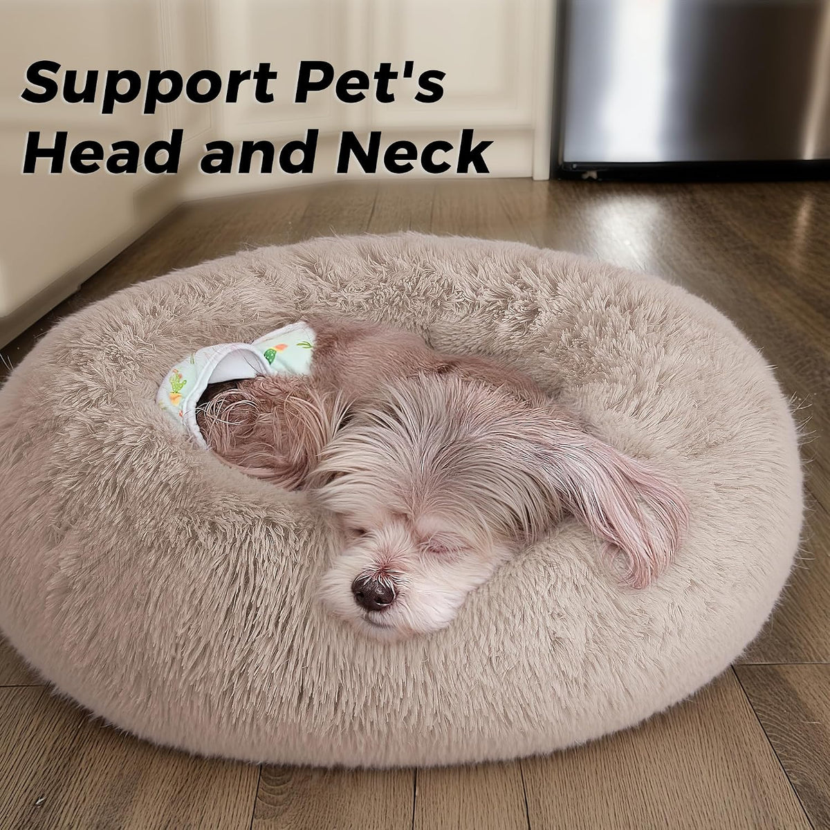 Calming Round Dog Bed & Cat Bed for Indoor Cats, Medium Size Washable Anti-Slip Anti-Anxiety Donut Dog Beds for Small Dogs & Cats, Fluffy Plush Soft Dog Bed(20 Inch, Light Grey)