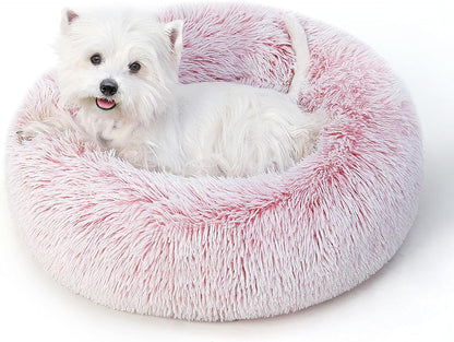 Calming Round Dog Bed & Cat Bed for Indoor Cats, Medium Size Washable Anti-Slip Anti-Anxiety Donut Dog Beds for Small Dogs & Cats, Fluffy Plush Soft Dog Bed(20 Inch, Light Grey)