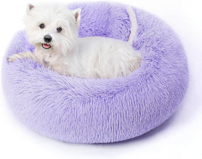 Calming Round Dog Bed & Cat Bed for Indoor Cats, Medium Size Washable Anti-Slip Anti-Anxiety Donut Dog Beds for Small Dogs & Cats, Fluffy Plush Soft Dog Bed(20 Inch, Light Grey)