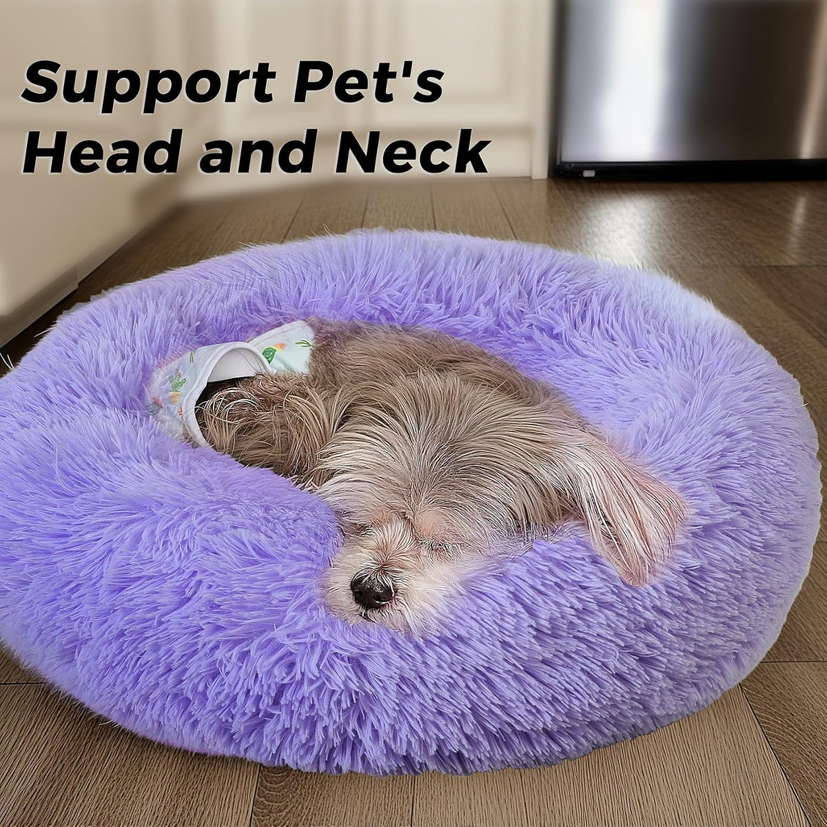 Calming Round Dog Bed & Cat Bed for Indoor Cats, Medium Size Washable Anti-Slip Anti-Anxiety Donut Dog Beds for Small Dogs & Cats, Fluffy Plush Soft Dog Bed(20 Inch, Light Grey)