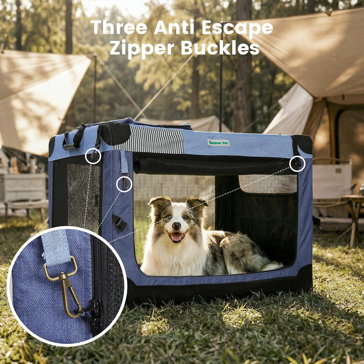 Soft Collapsible Dog Crate - 36 Inch Portable Travel Dog Crate for Medium/Large Dogs Indoor & Outdoor, 3-Door Pet Crate with Durable Mesh Windows & Storage Bag, Blue
