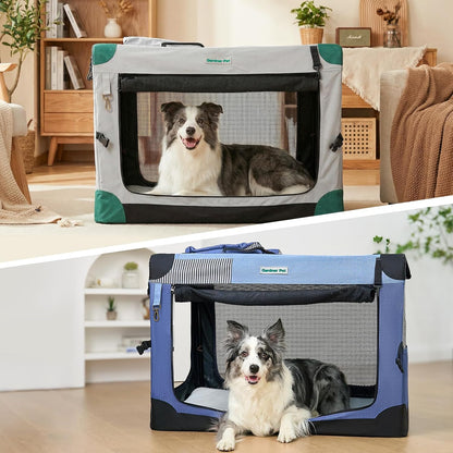 Soft Collapsible Dog Crate - 36 Inch Portable Travel Dog Crate for Medium/Large Dogs Indoor & Outdoor, 3-Door Pet Crate with Durable Mesh Windows & Storage Bag, Blue