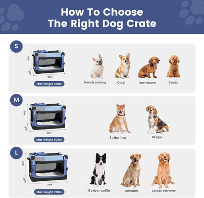 Soft Collapsible Dog Crate - 36 Inch Portable Travel Dog Crate for Medium/Large Dogs Indoor & Outdoor, 3-Door Pet Crate with Durable Mesh Windows & Storage Bag, Blue