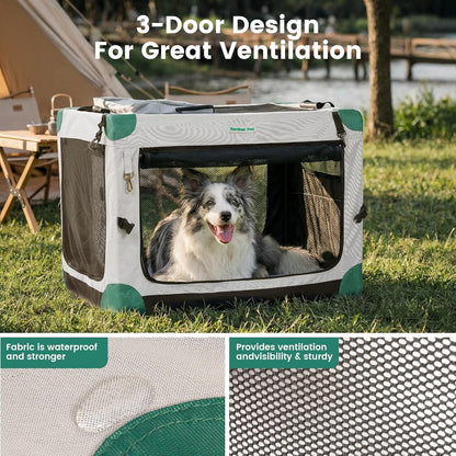 Soft Collapsible Dog Crate - 36 Inch Portable Travel Dog Crate for Medium/Large Dogs Indoor & Outdoor, 3-Door Pet Crate with Durable Mesh Windows & Storage Bag, Blue