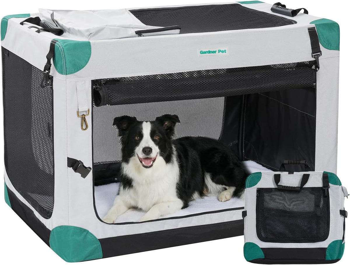 Soft Collapsible Dog Crate - 36 Inch Portable Travel Dog Crate for Medium/Large Dogs Indoor & Outdoor, 3-Door Pet Crate with Durable Mesh Windows & Storage Bag, Blue