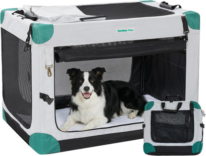 Soft Collapsible Dog Crate - 36 Inch Portable Travel Dog Crate for Medium/Large Dogs Indoor & Outdoor, 3-Door Pet Crate with Durable Mesh Windows & Storage Bag, Blue