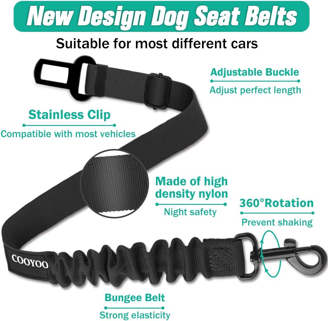 Dog Seat Belt,3 Piece Set Retractable Dog Car Harness Adjustable Dog Seat Belt for Vehicle Nylon Pet Safety Seat Belts Heavy Duty & Elastic
