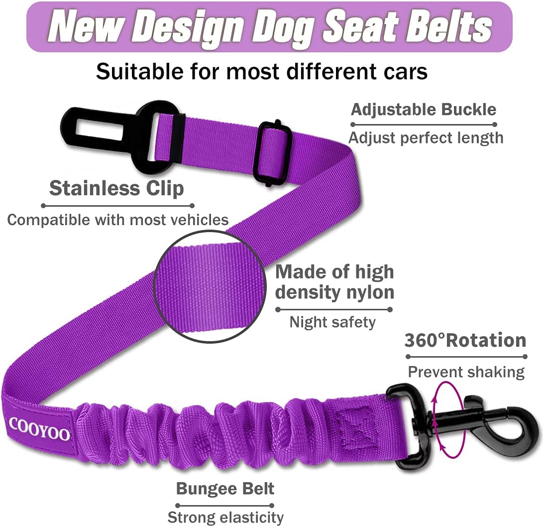Dog Seat Belt,3 Piece Set Retractable Dog Car Harness Adjustable Dog Seat Belt for Vehicle Nylon Pet Safety Seat Belts Heavy Duty & Elastic