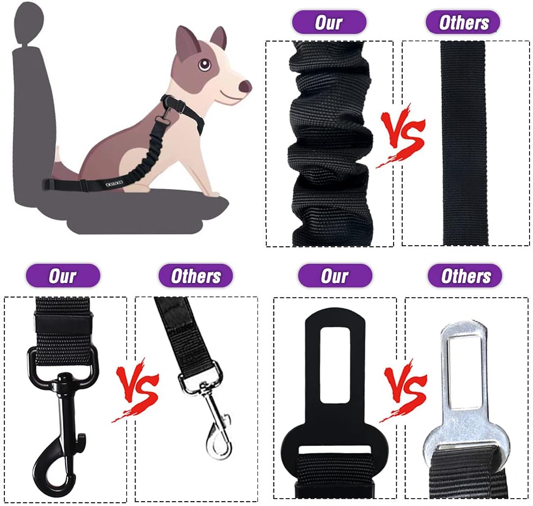 Dog Seat Belt,3 Piece Set Retractable Dog Car Harness Adjustable Dog Seat Belt for Vehicle Nylon Pet Safety Seat Belts Heavy Duty & Elastic