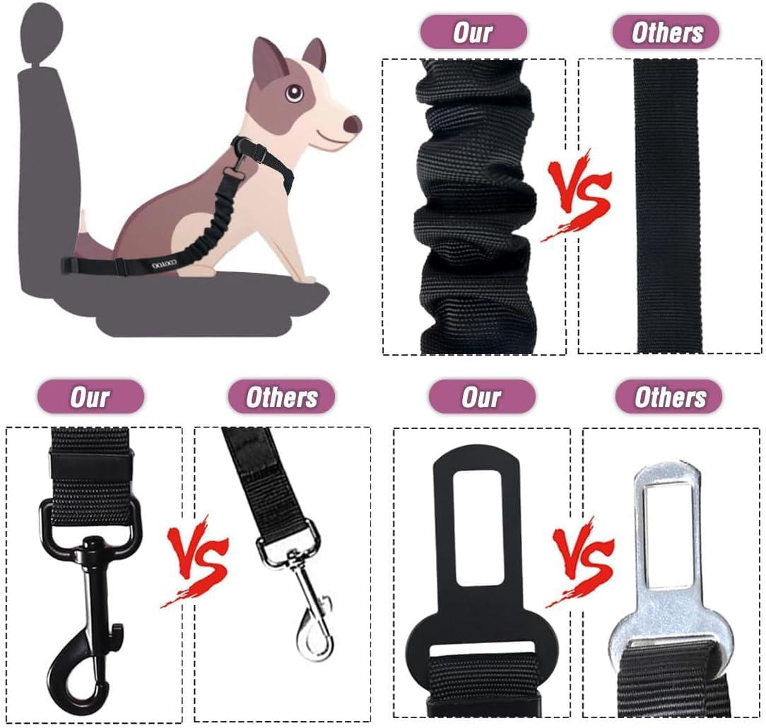 Dog Seat Belt,3 Piece Set Retractable Dog Car Harness Adjustable Dog Seat Belt for Vehicle Nylon Pet Safety Seat Belts Heavy Duty & Elastic