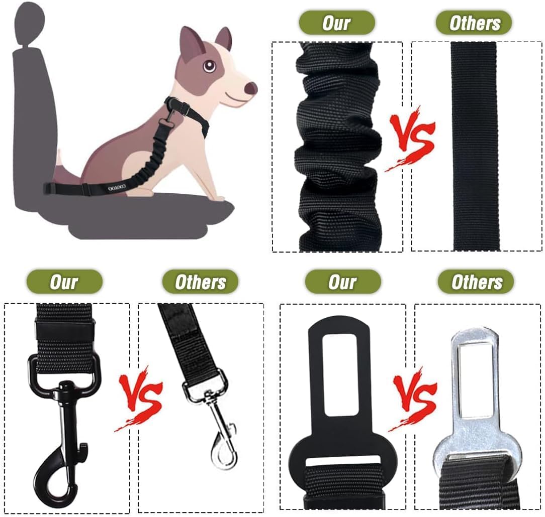 Dog Seat Belt,3 Piece Set Retractable Dog Car Harness Adjustable Dog Seat Belt for Vehicle Nylon Pet Safety Seat Belts Heavy Duty & Elastic