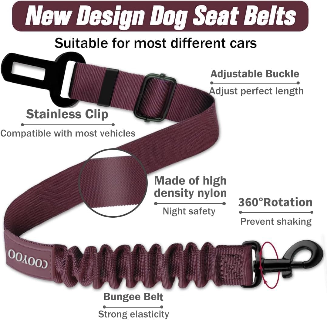 Dog Seat Belt,3 Piece Set Retractable Dog Car Harness Adjustable Dog Seat Belt for Vehicle Nylon Pet Safety Seat Belts Heavy Duty & Elastic