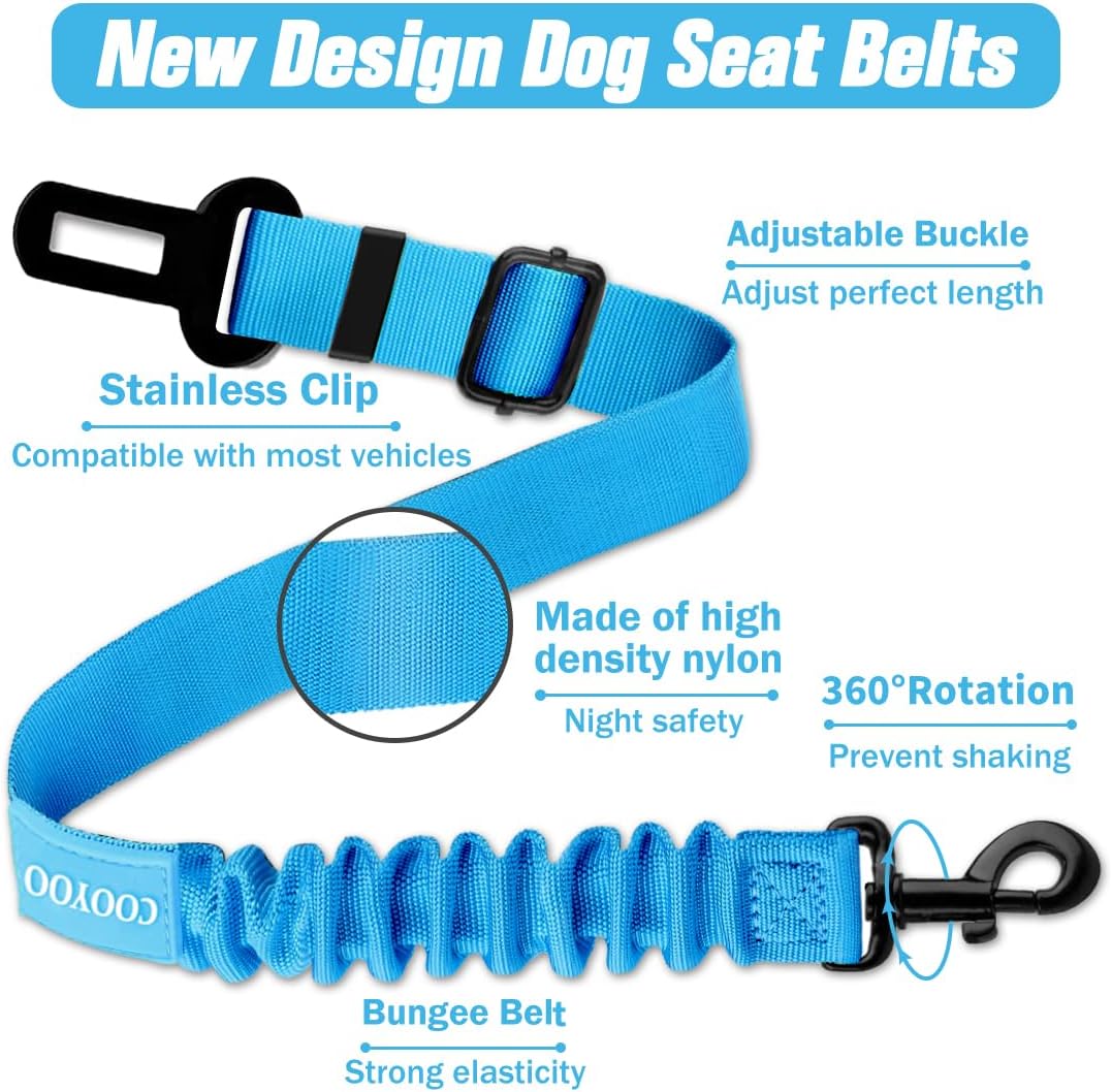 Dog Seat Belt,3 Piece Set Retractable Dog Car Harness Adjustable Dog Seat Belt for Vehicle Nylon Pet Safety Seat Belts Heavy Duty & Elastic