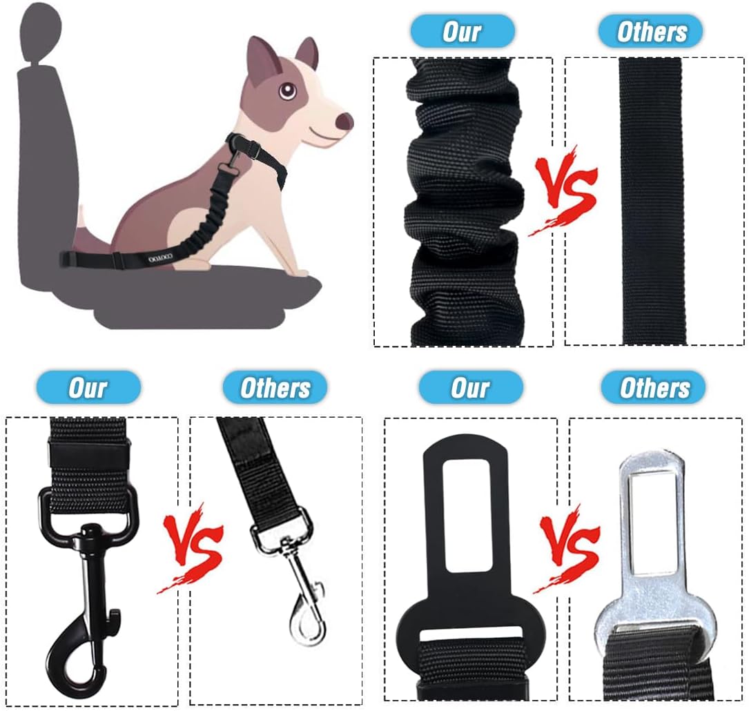 Dog Seat Belt,3 Piece Set Retractable Dog Car Harness Adjustable Dog Seat Belt for Vehicle Nylon Pet Safety Seat Belts Heavy Duty & Elastic