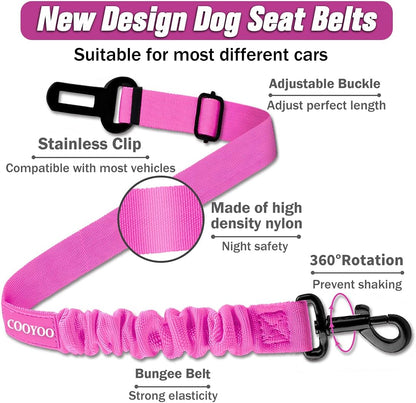 Dog Seat Belt,3 Piece Set Retractable Dog Car Harness Adjustable Dog Seat Belt for Vehicle Nylon Pet Safety Seat Belts Heavy Duty & Elastic