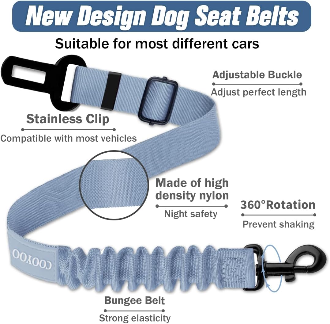 Dog Seat Belt,3 Piece Set Retractable Dog Car Harness Adjustable Dog Seat Belt for Vehicle Nylon Pet Safety Seat Belts Heavy Duty & Elastic