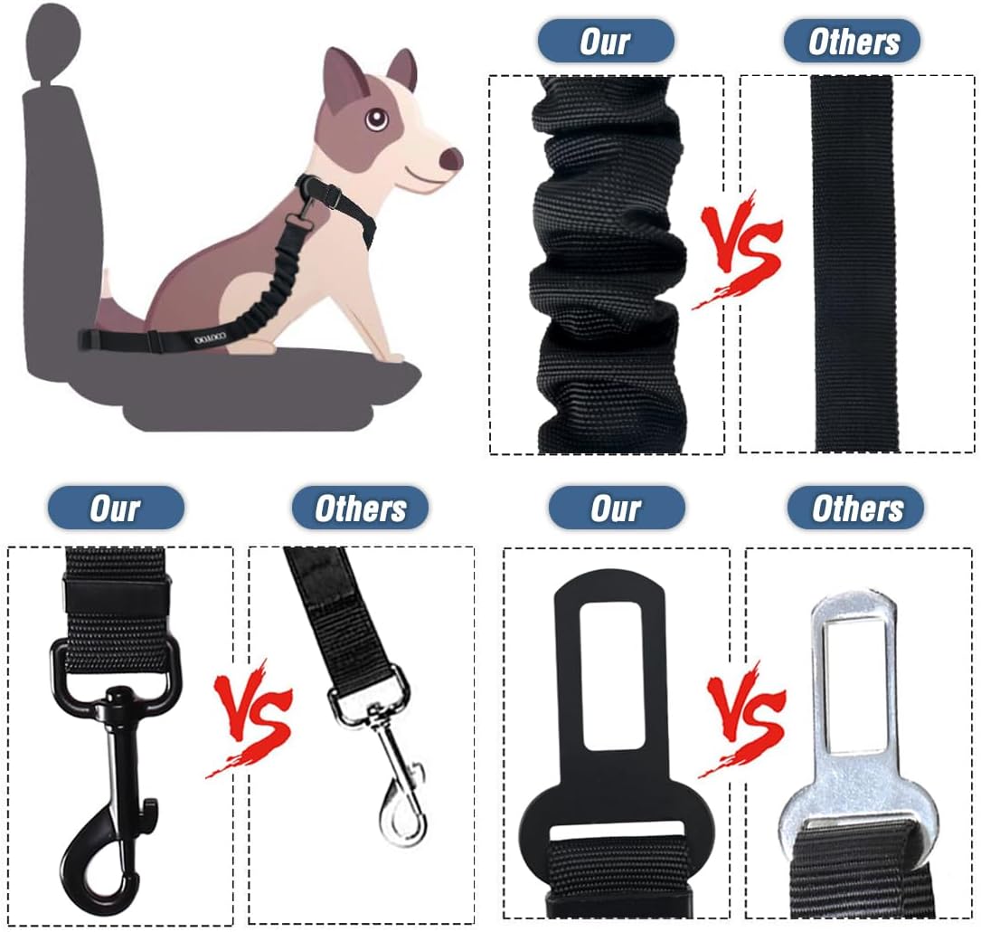 Dog Seat Belt,3 Piece Set Retractable Dog Car Harness Adjustable Dog Seat Belt for Vehicle Nylon Pet Safety Seat Belts Heavy Duty & Elastic