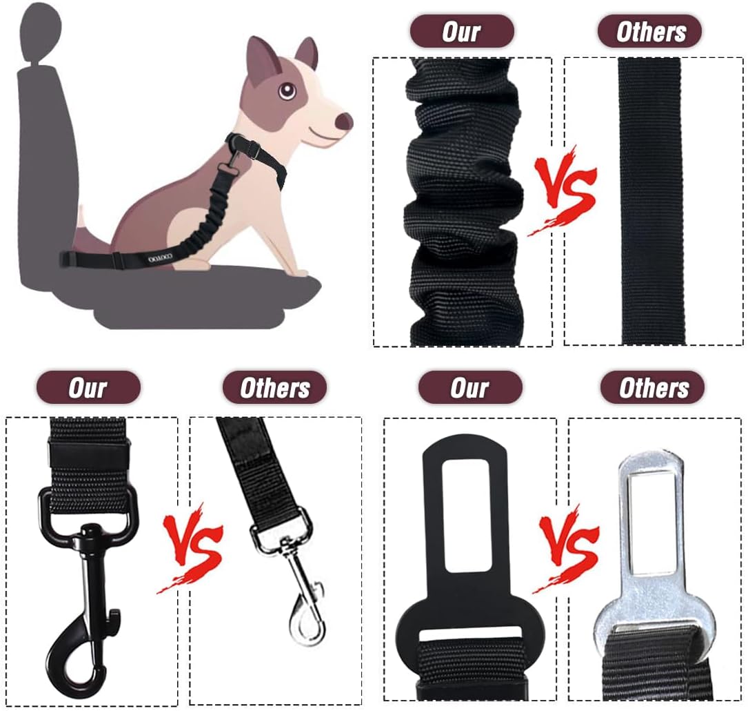 Dog Seat Belt,3 Piece Set Retractable Dog Car Harness Adjustable Dog Seat Belt for Vehicle Nylon Pet Safety Seat Belts Heavy Duty & Elastic
