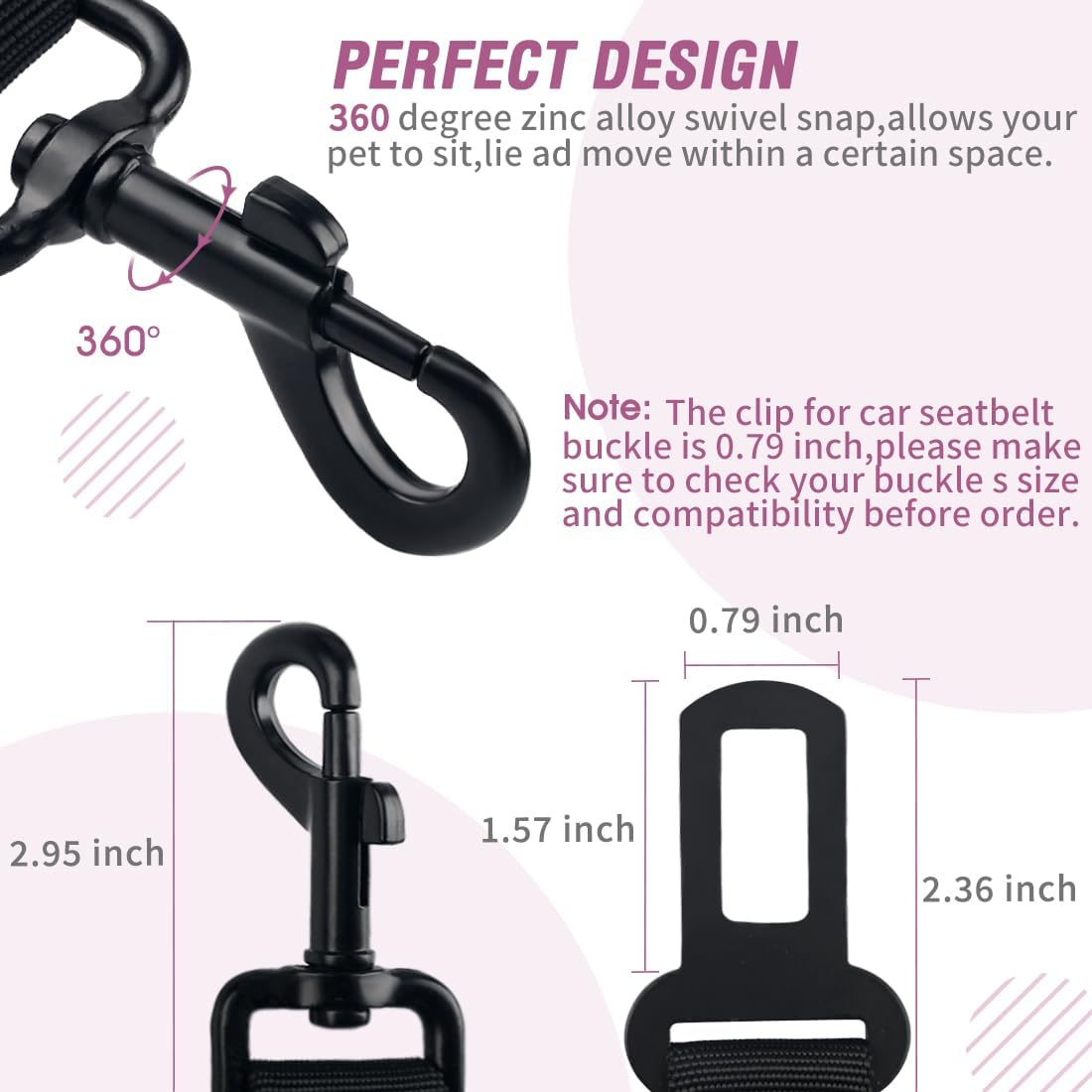 Dog Seat Belt,3 Piece Set Retractable Dog Car Harness Adjustable Dog Seat Belt for Vehicle Nylon Pet Safety Seat Belts Heavy Duty & Elastic