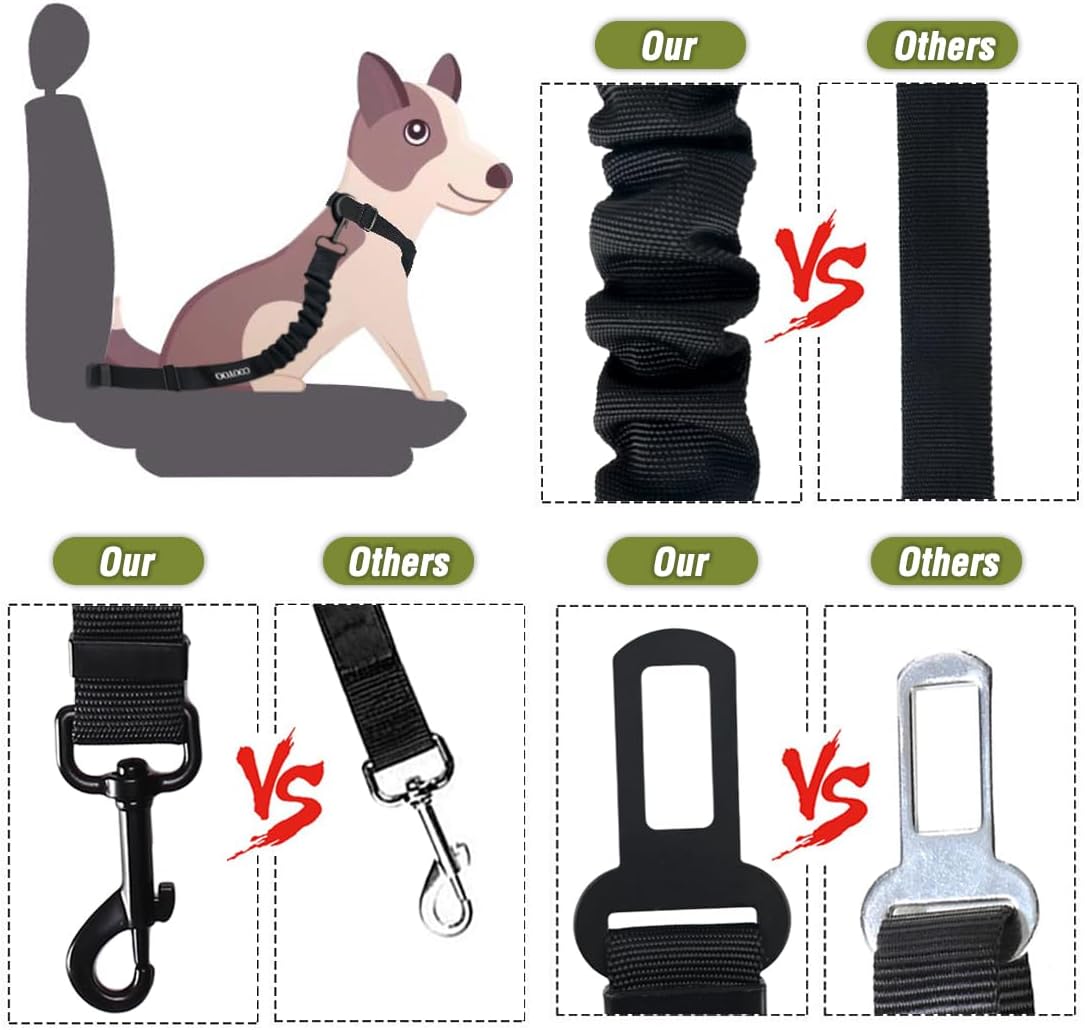 Dog Seat Belt,3 Piece Set Retractable Dog Car Harness Adjustable Dog Seat Belt for Vehicle Nylon Pet Safety Seat Belts Heavy Duty & Elastic