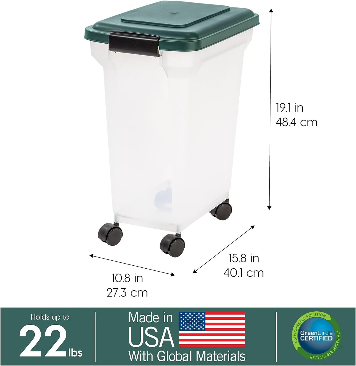 Airtight Pet Food Container, Up to 30 lbs & 11 lbs, Green