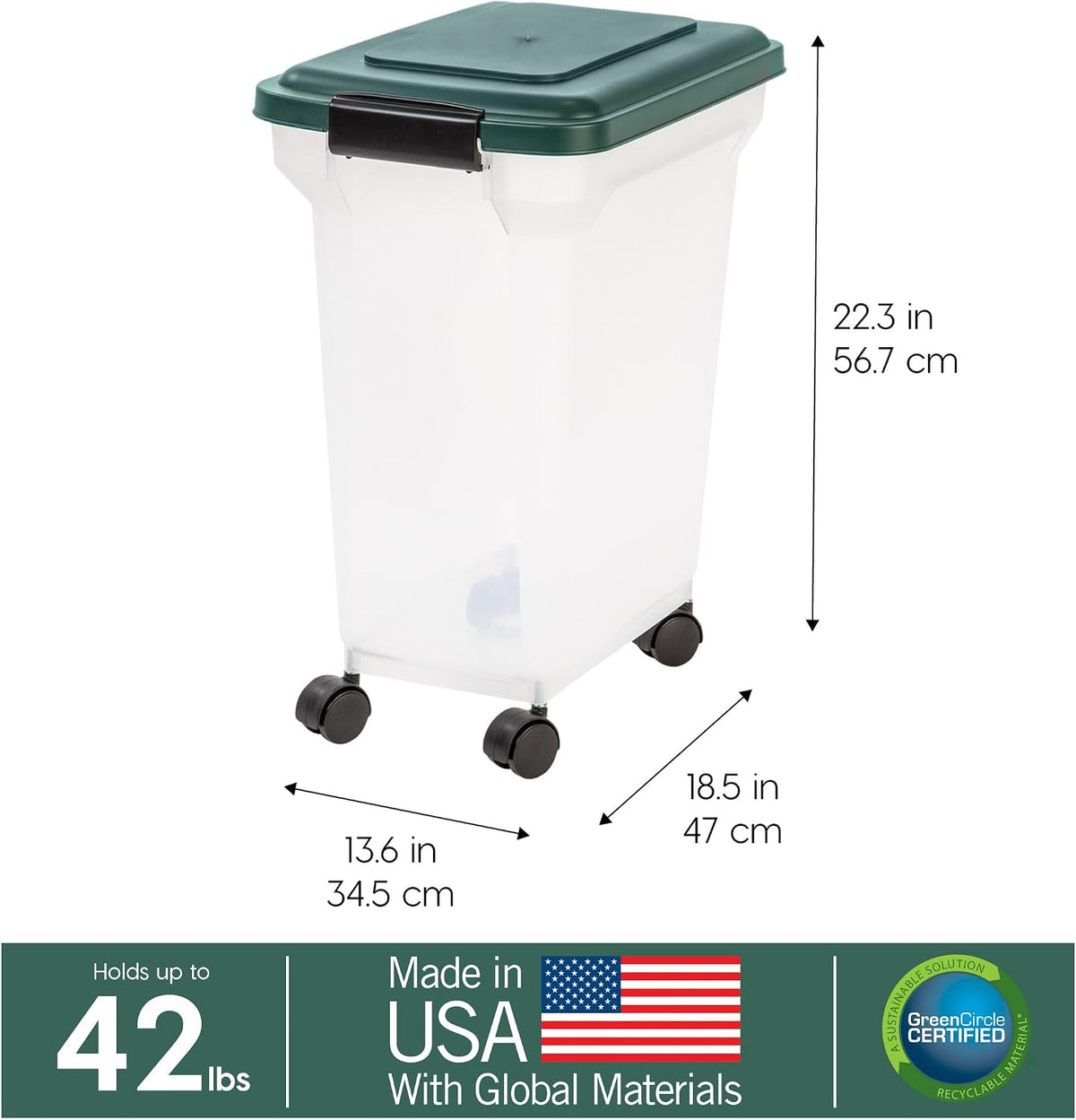 Airtight Pet Food Container, Up to 30 lbs & 11 lbs, Green