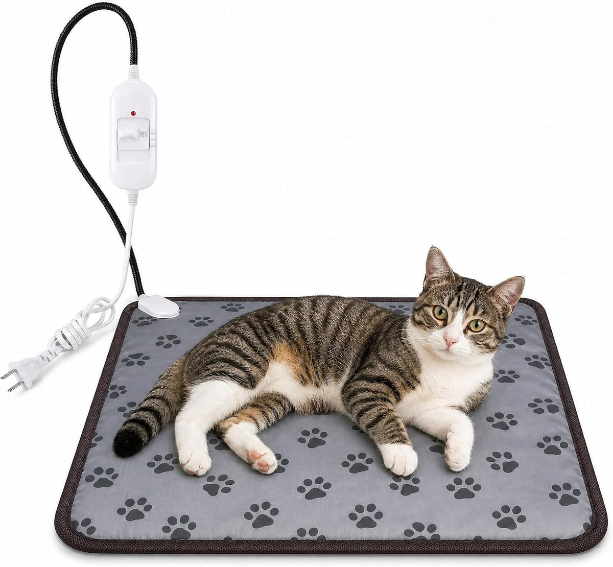 Cat Heating Pad 18'' × 18'' Self-Warming Pet Bed, Electric Heated Dog & Cat Pad, Waterproof, Temperature Adjustable, Fast Heating, Safe Thermostat for Kittens Puppies Small Pets
