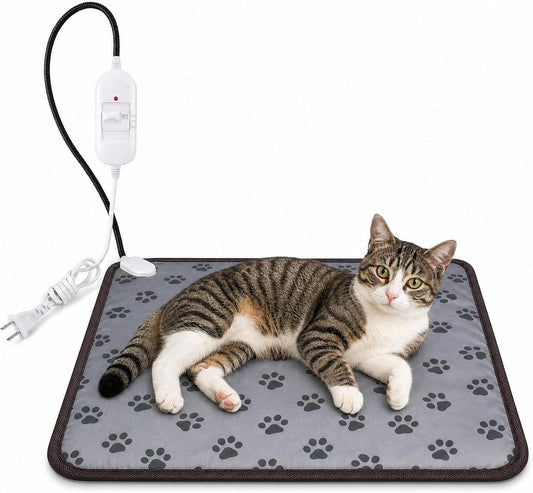 Cat Heating Pad 18'' × 18'' Self-Warming Pet Bed, Electric Heated Dog & Cat Pad, Waterproof, Temperature Adjustable, Fast Heating, Safe Thermostat for Kittens Puppies Small Pets