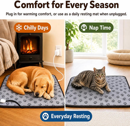 Cat Heating Pad 18'' × 18'' Self-Warming Pet Bed, Electric Heated Dog & Cat Pad, Waterproof, Temperature Adjustable, Fast Heating, Safe Thermostat for Kittens Puppies Small Pets