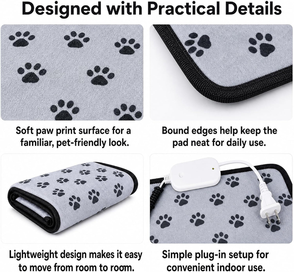 Cat Heating Pad 18'' × 18'' Self-Warming Pet Bed, Electric Heated Dog & Cat Pad, Waterproof, Temperature Adjustable, Fast Heating, Safe Thermostat for Kittens Puppies Small Pets