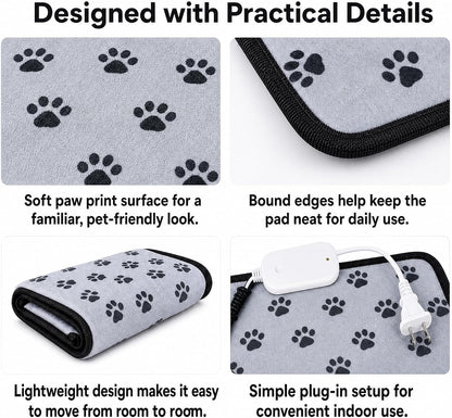 Cat Heating Pad 18'' × 18'' Self-Warming Pet Bed, Electric Heated Dog & Cat Pad, Waterproof, Temperature Adjustable, Fast Heating, Safe Thermostat for Kittens Puppies Small Pets