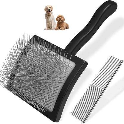 2PCS Slicker Brush for Dogs & Pet Comb,Professional Dog Grooming Brush (Goldendoodles,Poodles,Labradoodles) with Extra Long Pins to Effectively Remove Tangles, Knots and Mats (Blue, Large)