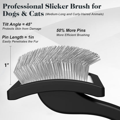 2PCS Slicker Brush for Dogs & Pet Comb,Professional Dog Grooming Brush (Goldendoodles,Poodles,Labradoodles) with Extra Long Pins to Effectively Remove Tangles, Knots and Mats (Blue, Large)