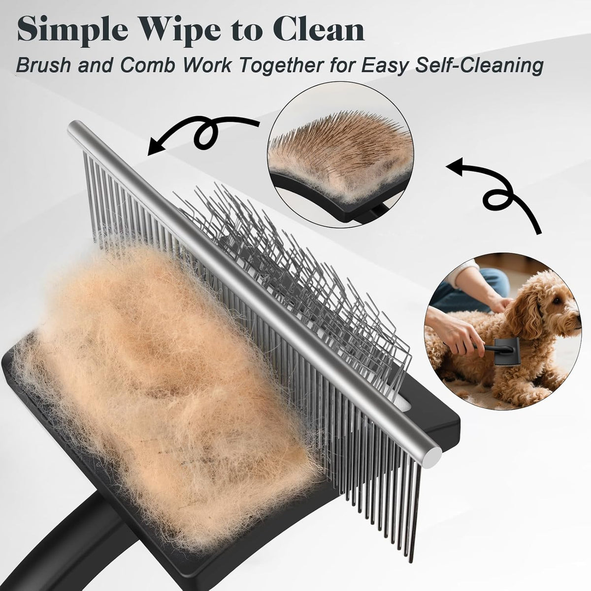 2PCS Slicker Brush for Dogs & Pet Comb,Professional Dog Grooming Brush (Goldendoodles,Poodles,Labradoodles) with Extra Long Pins to Effectively Remove Tangles, Knots and Mats (Blue, Large)