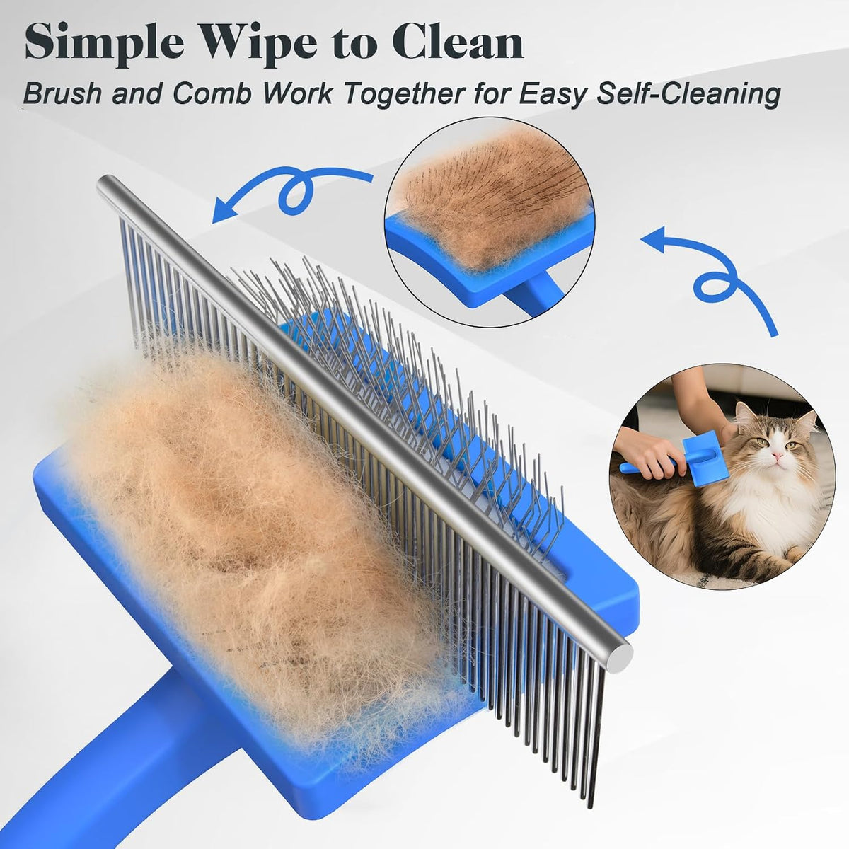 2PCS Slicker Brush for Dogs & Pet Comb,Professional Dog Grooming Brush (Goldendoodles,Poodles,Labradoodles) with Extra Long Pins to Effectively Remove Tangles, Knots and Mats (Blue, Large)