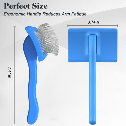 2PCS Slicker Brush for Dogs & Pet Comb,Professional Dog Grooming Brush (Goldendoodles,Poodles,Labradoodles) with Extra Long Pins to Effectively Remove Tangles, Knots and Mats (Blue, Large)