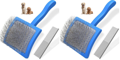 2PCS Slicker Brush for Dogs & Pet Comb,Professional Dog Grooming Brush (Goldendoodles,Poodles,Labradoodles) with Extra Long Pins to Effectively Remove Tangles, Knots and Mats (Blue, Large)